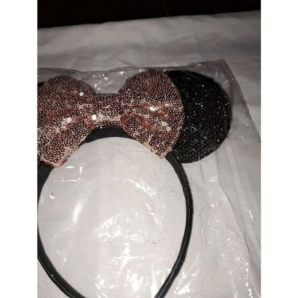 Minnie Mouse Ear Headband Black Pink White Embellish Costume Vacation Birthday